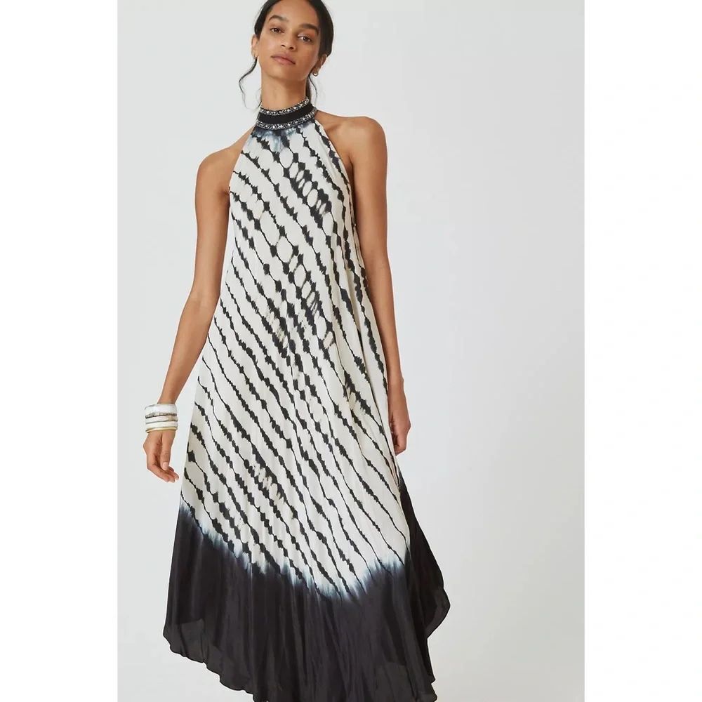 Anthropologie Mes Demoiselles Beaded Halter Neck Maxi Dress